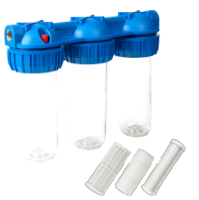 Dreifacher Wasserfilter mit Kartusche mit Aktivkohle, Baumwolle und Sieb EvoSanitary®