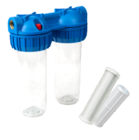 Doppelter Wasserfilter mit Sieb- und Kohlekartusche EvoSanitary®