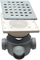 Quadratischer Bodenablauf-Siphon mit Aufsatz SL 3 Anschlüsse SP-H80-340L50-1