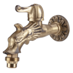 Ornamentaler Doppeldienst-Auslaufhahn aus Antikmessing mit Keramikkartusche