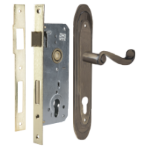 Türschloss mit Zylinder und Langschildern in Antik-Bronze